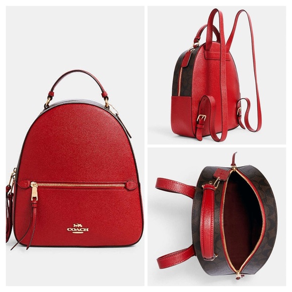 COACH Jordyn Backpack With Signature Canvas Detail Red Brown - Picture 3 of 17